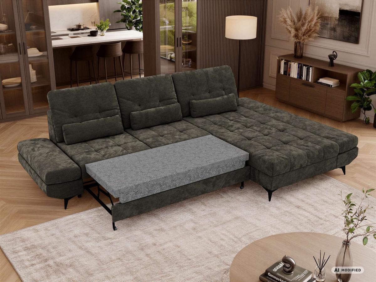 ECKSOFA ALVENO L - Dunkelgrau Schenille glatt - Rechts Seite - Dunkelgrau/Schwarz, Textil/Metall (344/218cm) - MKS
