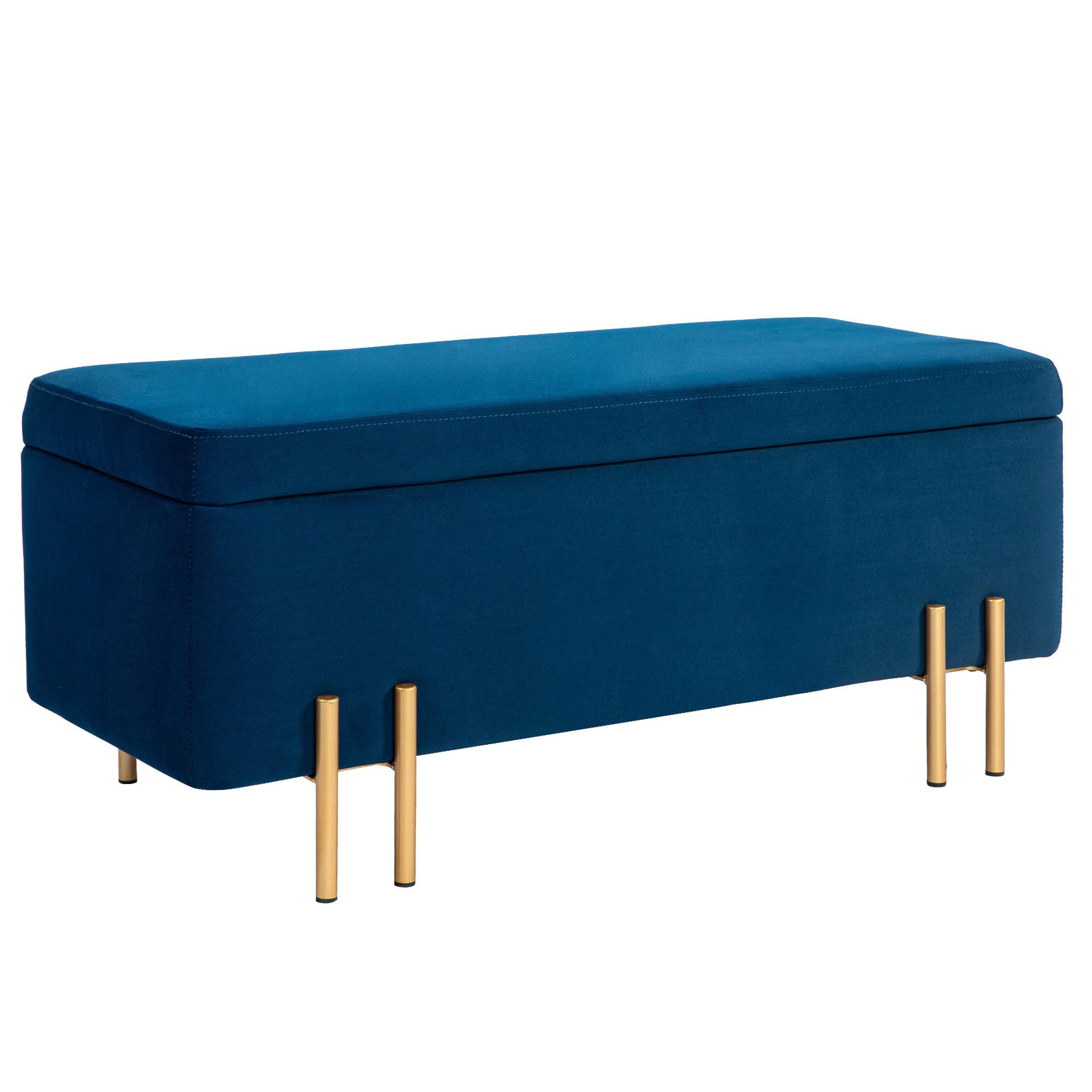 TRUHENBANK Metall, Kautschukholz, Schaumstoff Dunkelblau - Blau, Textil (40/42/100cm) - HOMCOM