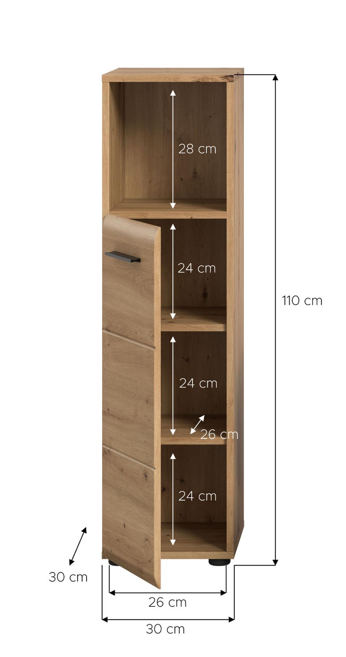 BADKOMMODE Eiche Artisan, Bad Unterschrank 30 x 110 cm mit 4 Fächern - Schwarz/Eiche Artisan, Holzwerkstoff/Kunststoff (30/110/30cm) - Inn.Furn