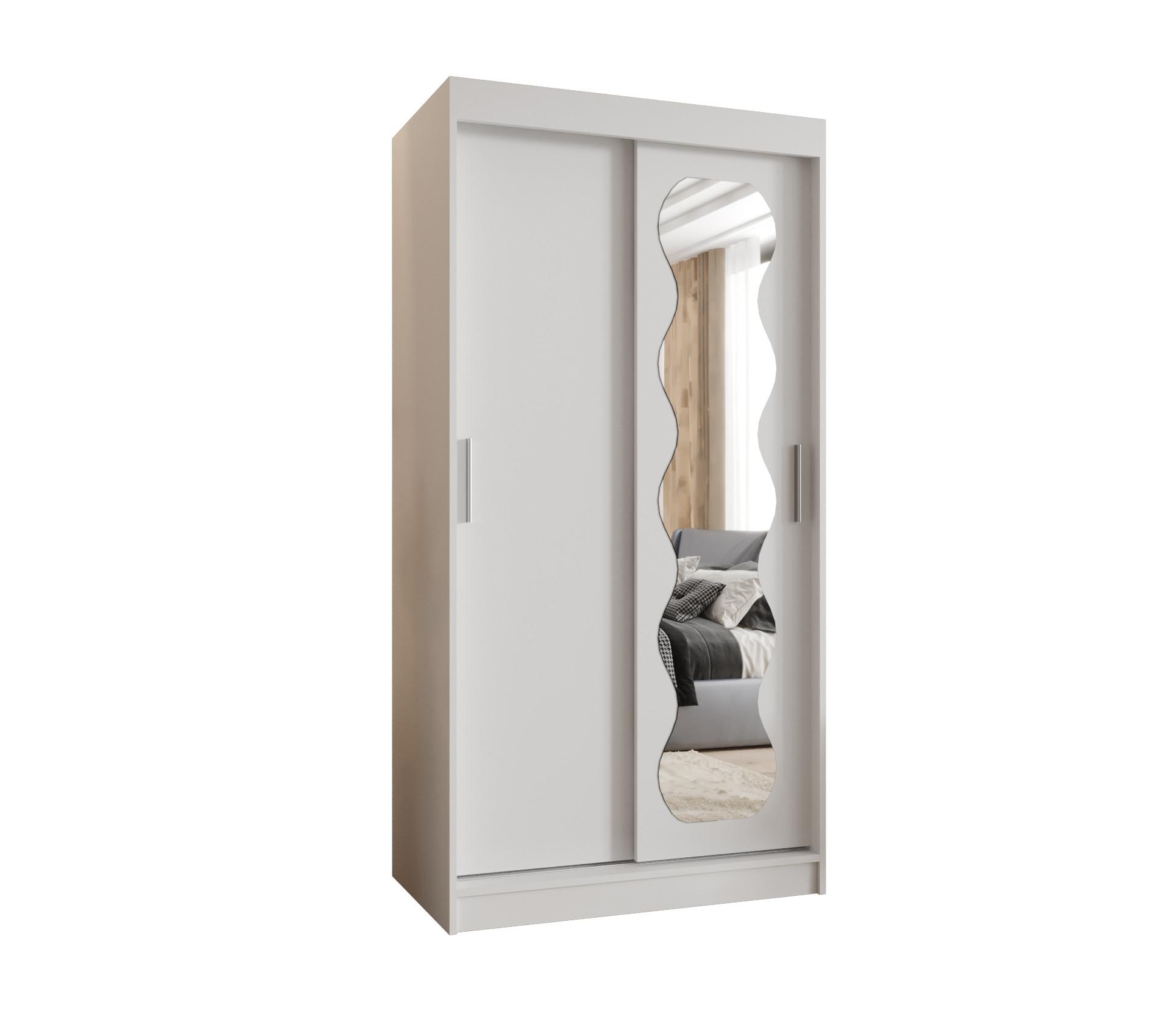 SCHIEBETÜRENSCHRANK mit Spiegel SPOTI 200/100/62 2-türig - Silberfarben/Weiß, Holz (100/200/62cm) - MÖBEL KRYSPOL