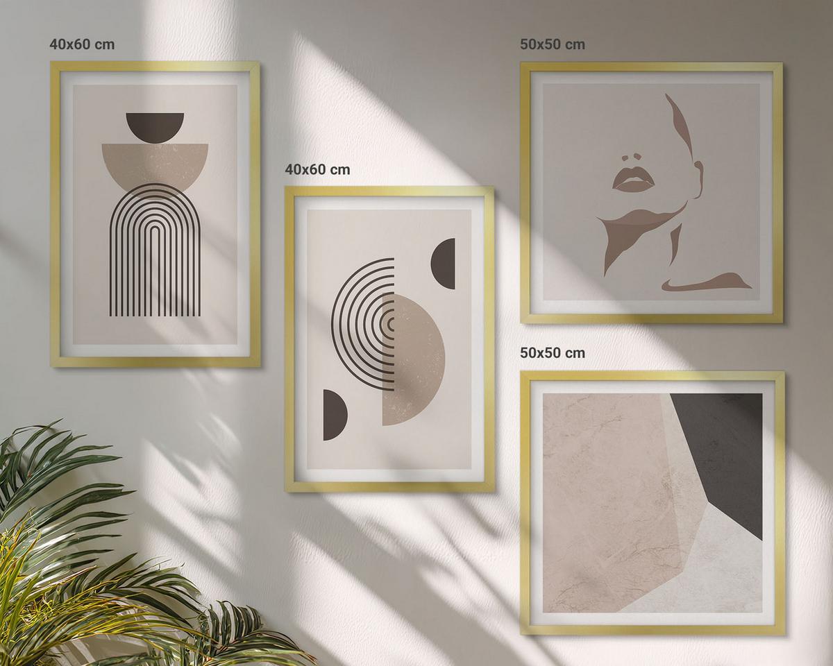BILDER SET 4er Set - 50x50 cm & 40x60 cm Goldrahmen - Abstrakte Gesichtsformen - Goldfarben, Kunststoff (50/50cm) - TULUP