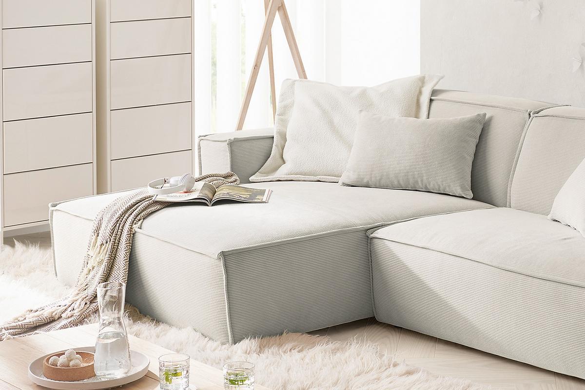 ECKSOFA SAMU Silber Cord - Silberfarben/Schwarz, Textil (276/168cm) - KAWOLA