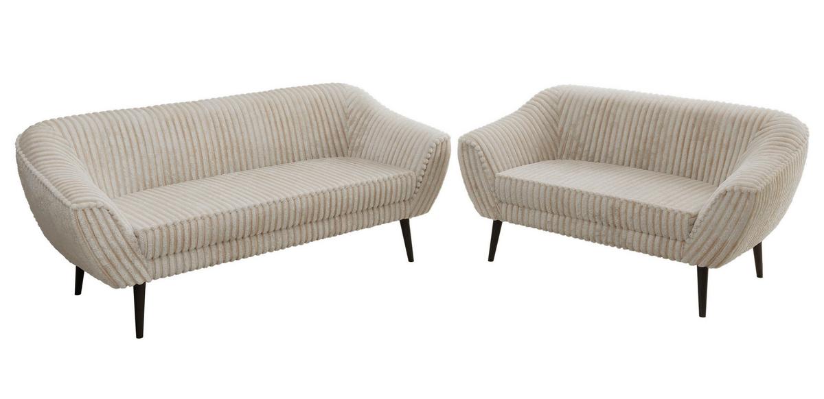 SITZGARNITUR PIRS 3+2 - Beige Cord - Schwarze Beine - Beige/Creme, Holzwerkstoff/Textil (180/75/74cm) - MKS