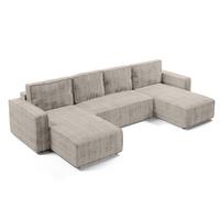WOHNLANDSCHAFT Aydin U Form Beige 338/169/85 cm Cord mit Schlaffunktion - Beige/Schwarz, Kunststoff/Textil (338/85/169cm) - AX Living