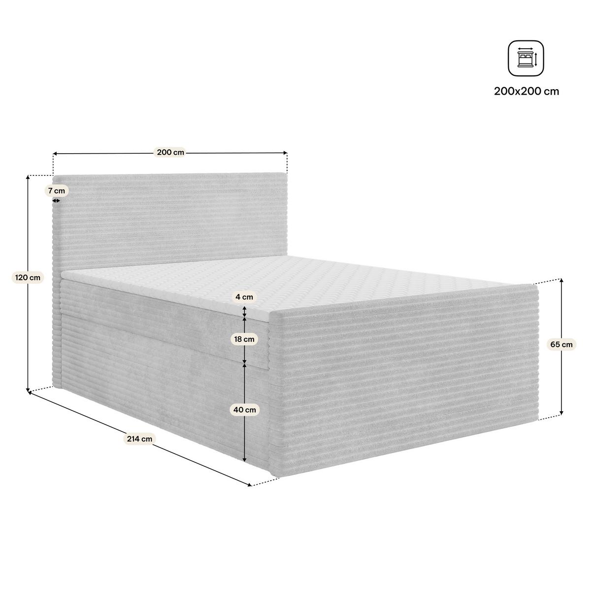 BOXBETT NOLEN 200x200 cm mit Matratze und Topper, H2+H3 - Braun - Braun, Holz (200/200cm) - MASSENO