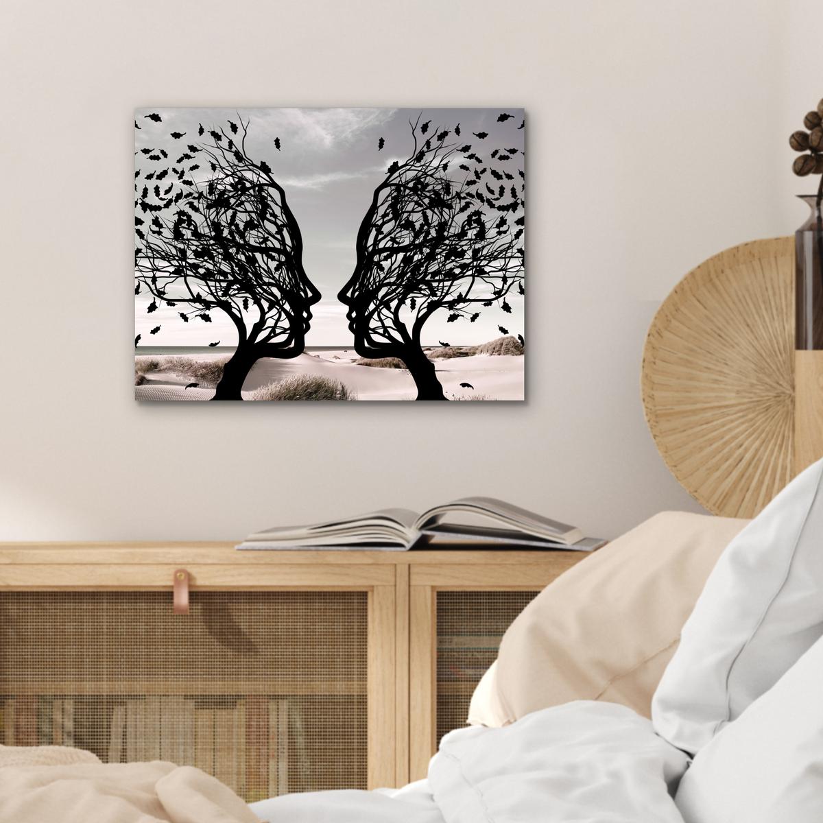 METALLBILD Strand - Meer - Menschen - Baum - Moderne Kunst 40x30 cm - Hellgrau, Metall (40/30cm) - MuchoWow