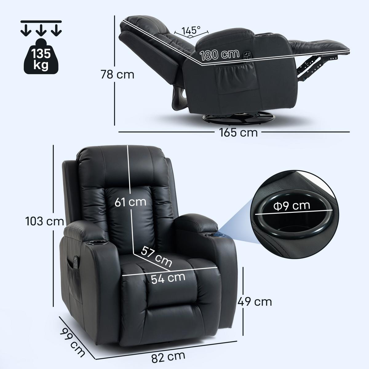 RELAXSESSEL elektrisch verstellbar Massagesessel mit Liegefunktion, Heizung - Hellgrau/Schwarz, Textil (82/103/99cm) - HOMCOM