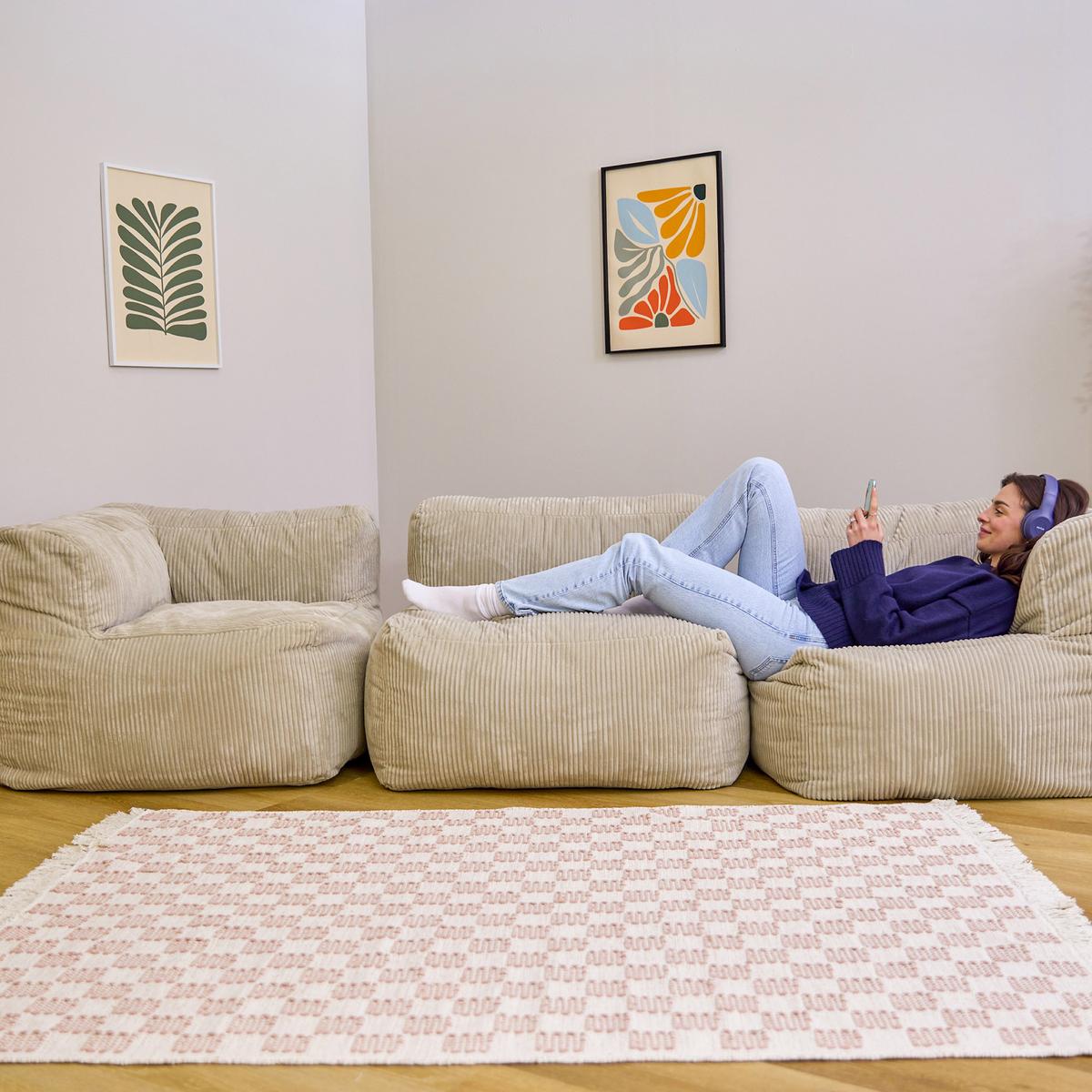 SITZSACK-SOFA 3-tlg. ZEN: 2 Ecksessel, Sessel - Beige, Textil (550/68/100cm) - icon