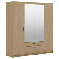 DREHTÜRENSCHRANK Elena mit 4 Türen, 2 Schubladen und Spiegel, 176 cm, Eiche Geölt - Eichefarben, Holzwerkstoff (176/190/53cm) - Beautysofa
