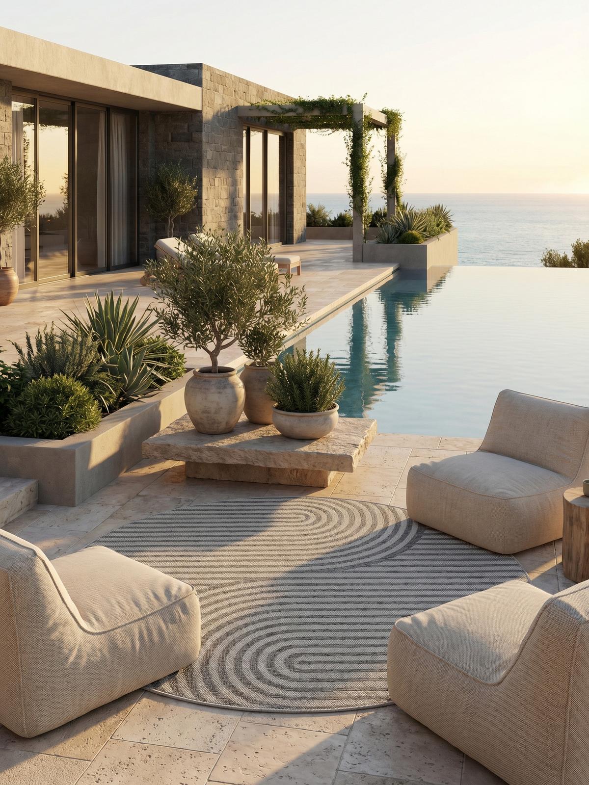 TEPPICH Outdoor VENTOUX in Grau, im Boho-Stil, Ø 200 cm - Grau, Textil (200/200cm) - KADIMA DESIGN