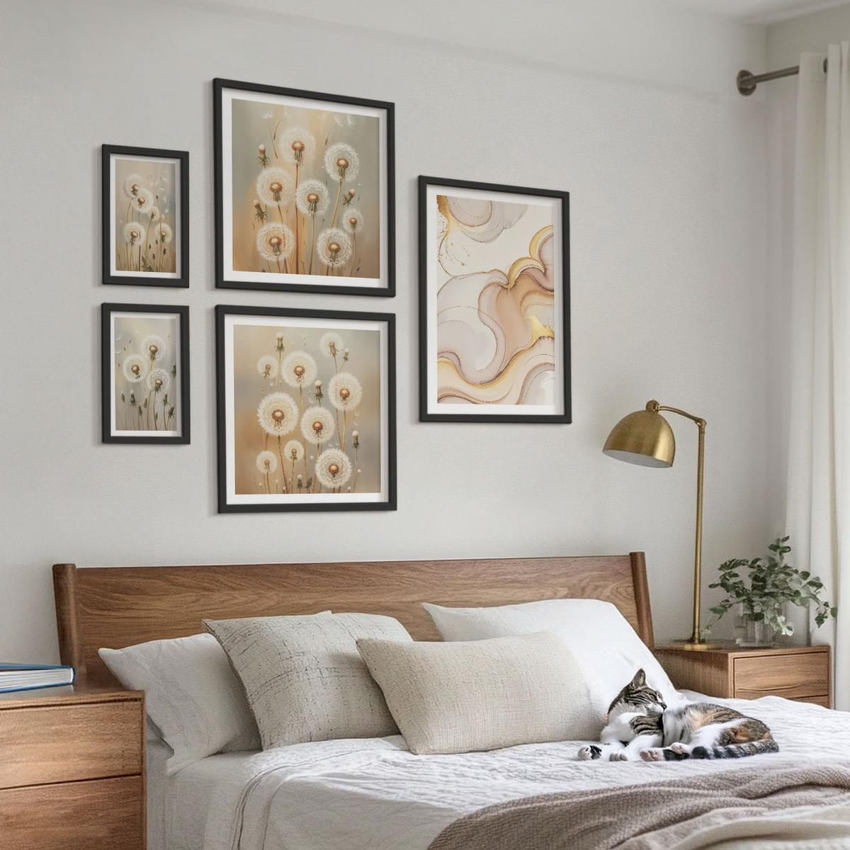 BILDER SET 5er Set - 50x50 cm & 20x30 cm & 40x60 cm Schwarzer Rahmen - Zitronenblüten am Meer - Schwarz, Kunststoff (40/60cm) - TULUP