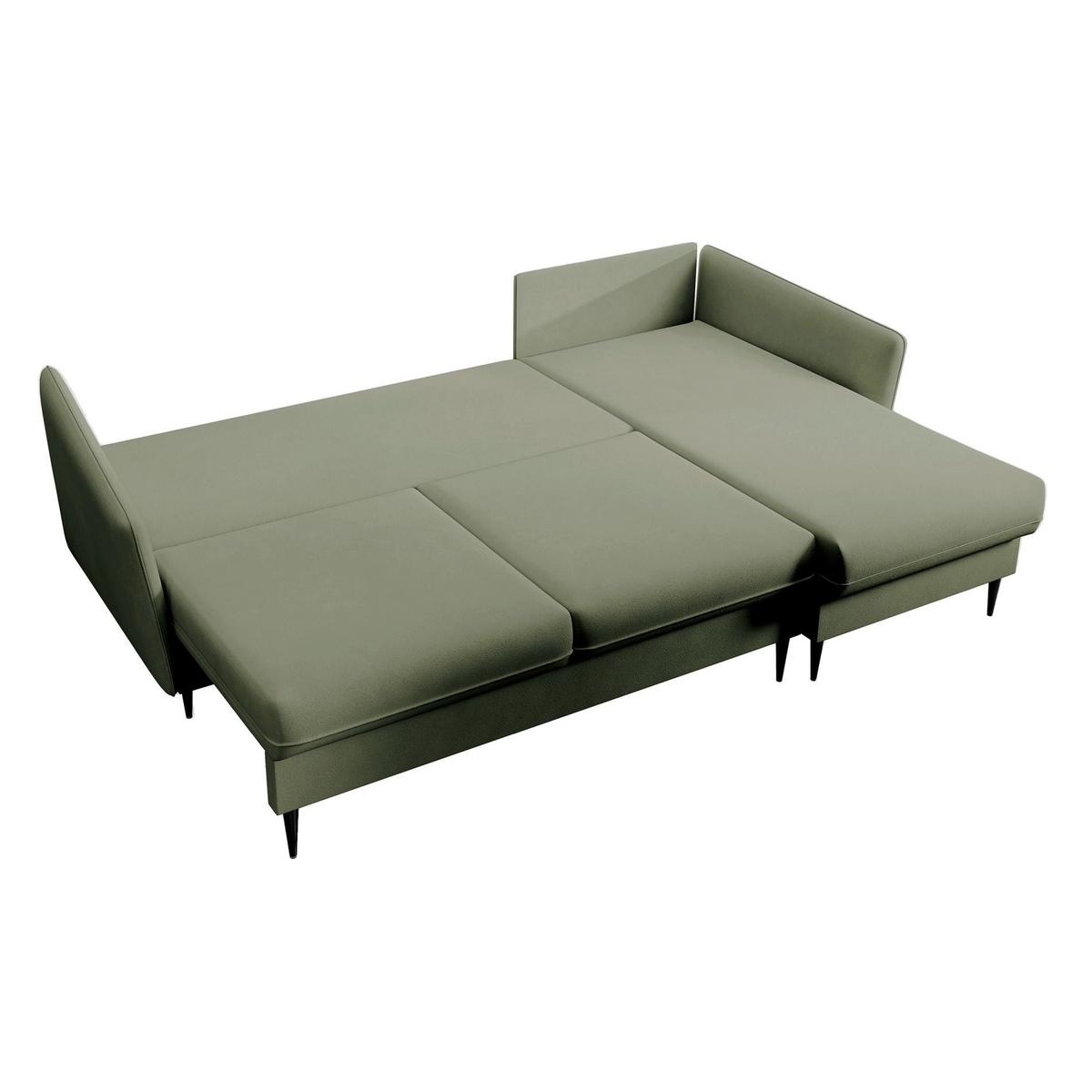 ECKSOFA Volio Salbeigrün Samt - Schwarz/Hellgrün, Textil/Metall (223/145cm) - Selsey