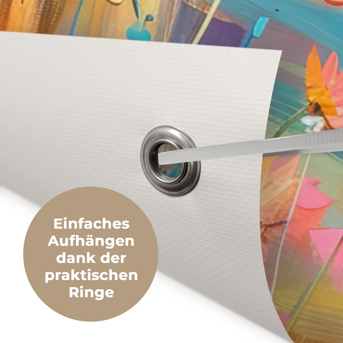 GARTENPOSTER Schottische Hochländer - Natur - Farbenfroh - Blumen Gartendeko 90x60 cm - Hellblau, Kunststoff (90/60/0.2cm) - OnlyWow