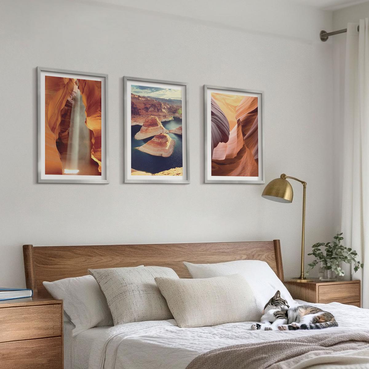 BILDER SET 3er Set - 40x60 cm Silberner Rahmen - Wasserfall in der Schlucht - Silberfarben, Kunststoff (40/60cm) - TULUP