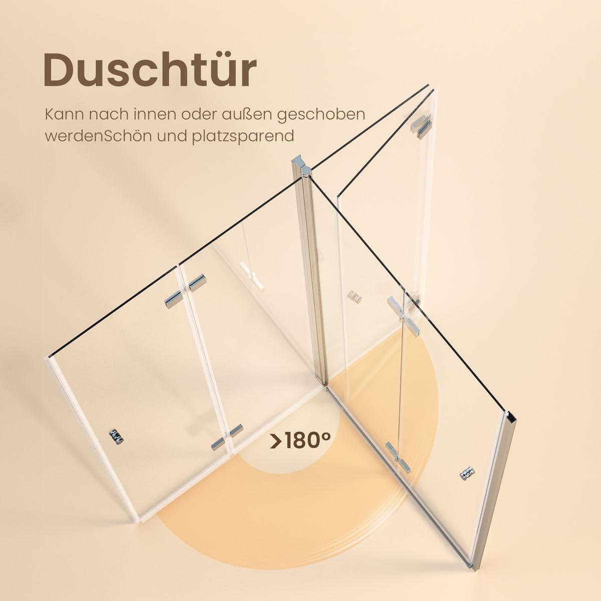 DUSCHKABINE für Nische Drehfalttür Profil Chrom Klarglas 80/185 cm - Chromfarben/Transparent, Glas (80/185cm) - EMKE