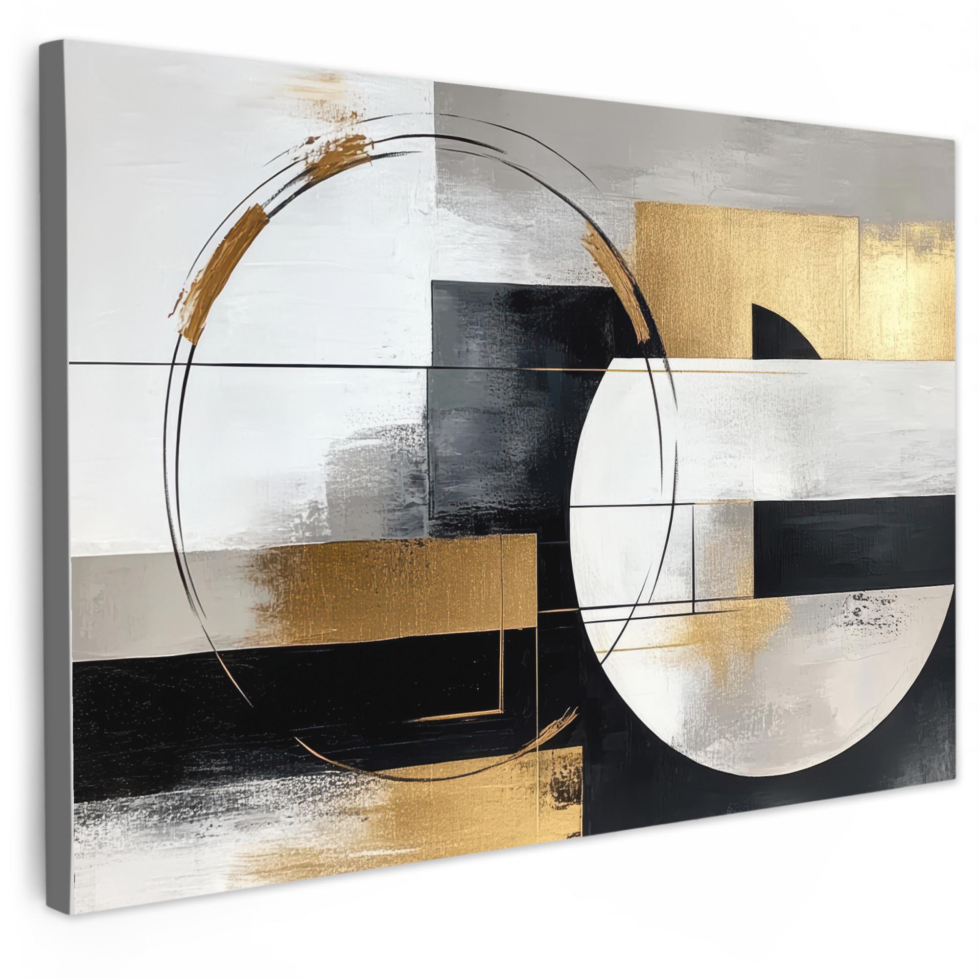 LEINWANDBILD Abstrakt - Gold - Silber - Formen - Ästhetik Wohnzimmer Groß 120x80 cm - Multicolor, Textil (120/80cm) - MuchoWow