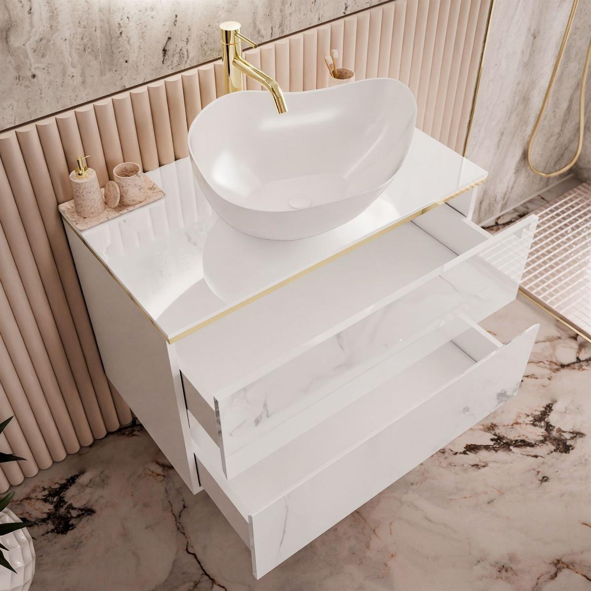 BADEZIMMERSCHRANK AURORA GOLD - Weiß, Holzwerkstoff (80/55/45cm) - Lookway