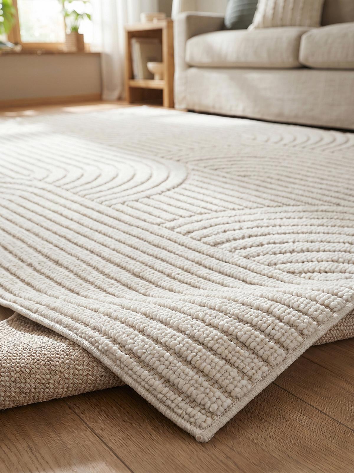 TEPPICH Flachgewebe LANGAU in Creme, mit geometrischen Bögen, 200 x 290 cm - Beige, Textil (290/200cm) - KADIMA DESIGN