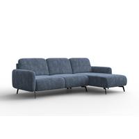 ECKSOFA FEBE 4-Sitzer RECHTS, marineblauer Chenille-Stoff - Blau/Schwarz, Holz/Textil (264/157cm) - Wozimo