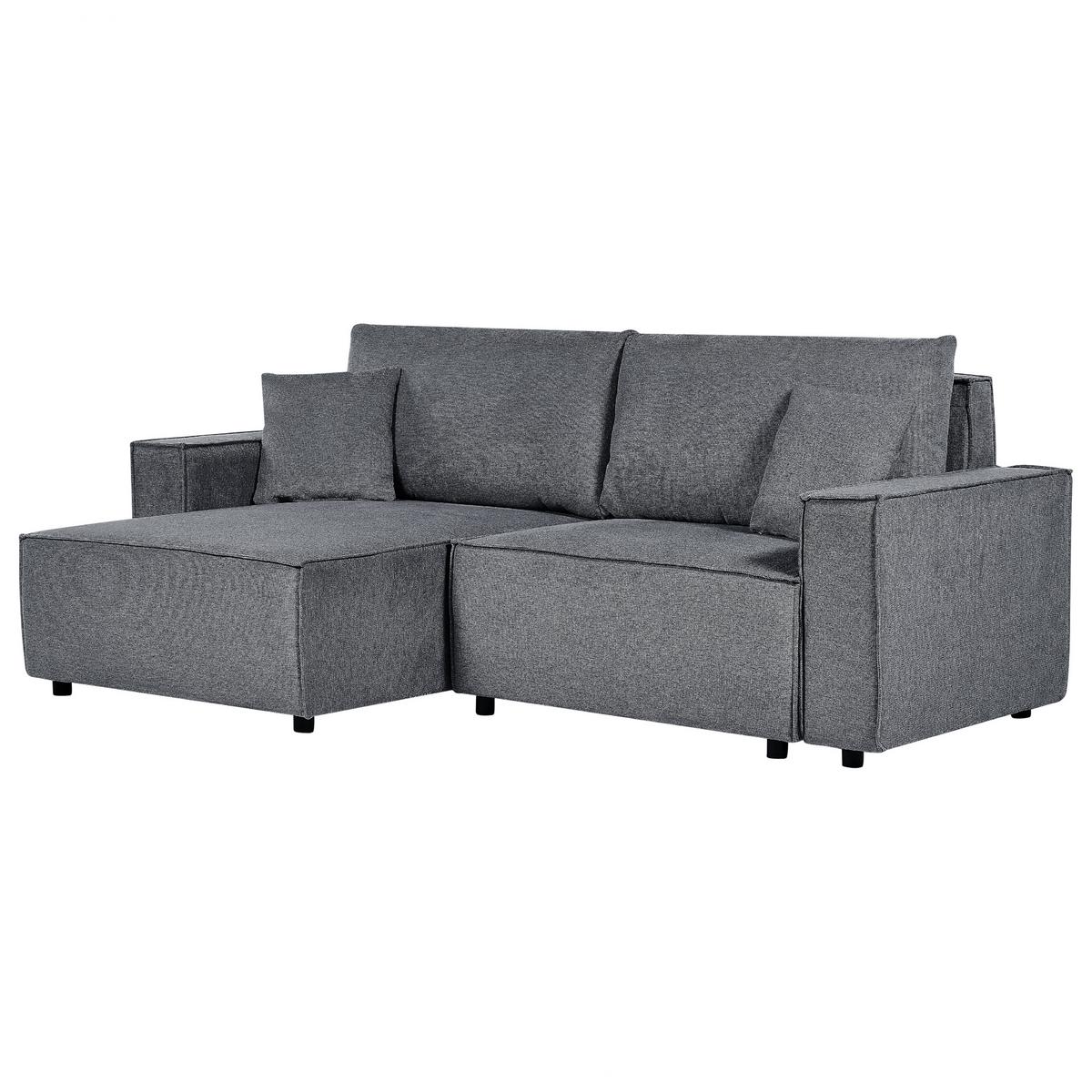 3-SITZER-ECKSOFA dunkelgrau linksseitig mit Schlaffunktion Stauraum Karila - Dunkelgrau, Textil (250/150cm) - Beliani