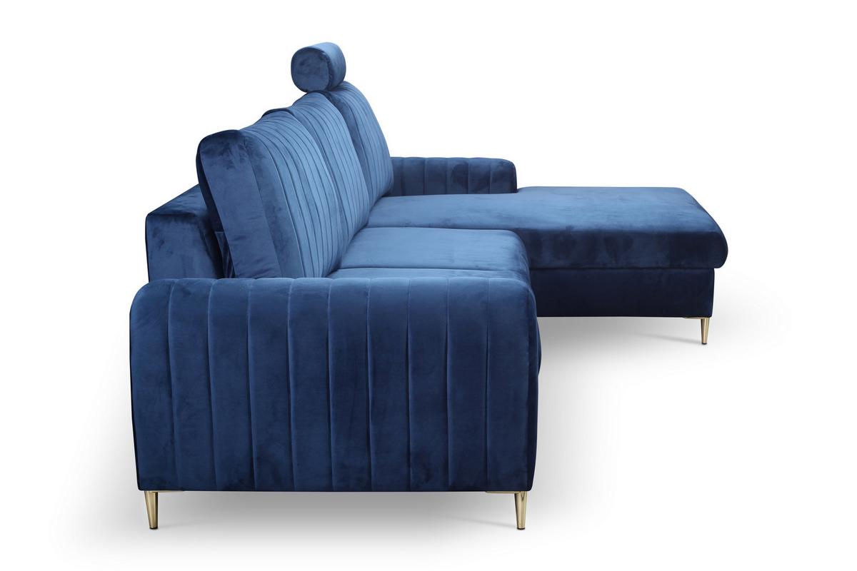 ECKSOFA VERONA R-S Blau Velours-Stoff mit Schlaffunktion - Blau, Holz (251/164cm) - MASSENO