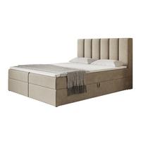 BOXBETT TOKIO mit 2 Bettkästen, 180x200, Farbe: Sand, Velourstoff, Doppelbett mit Bonell-Matratze - Sahara, Holz/Kunststoff (180/200cm) - Alpi-Möbel