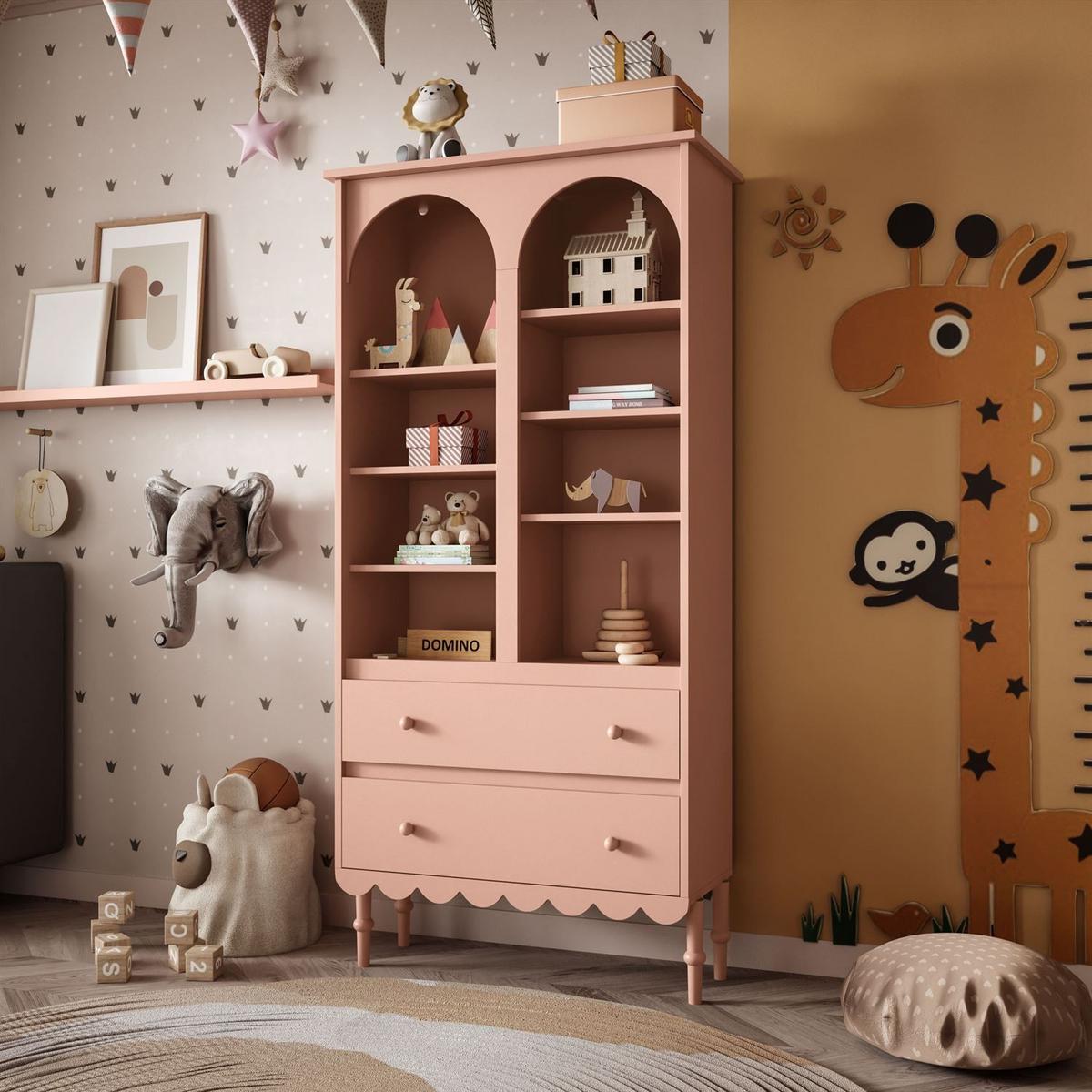 BABYREGAL BABUSHKA – Hohes Kinderregal, Natürlich Rosa - Rosa, Holzwerkstoff (84/183/37cm)