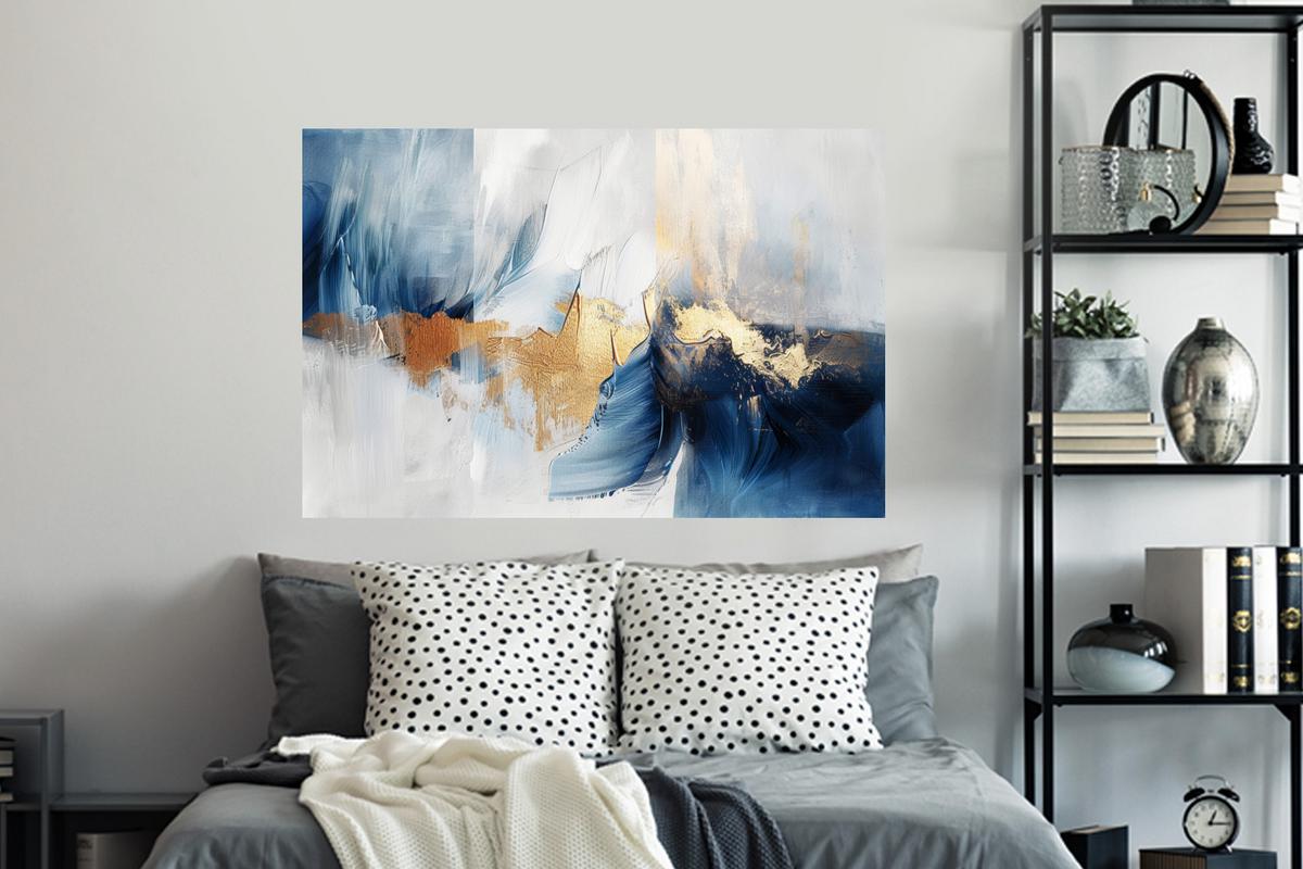 WANDTATTOO Gold - Blau - Aquarell - Kunst - Modern Wandsticker 120x80 cm - Hellblau, Kunststoff (120/80/0.1cm) - MuchoWow