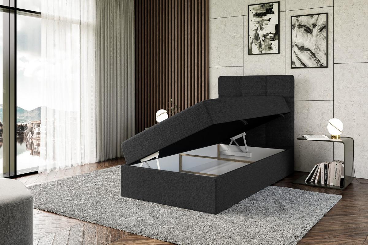 BOXBETT mit Matratze H3 und Lattenrost - MARCE - 90x200 - Rechts Schwarz - Schwarz, Holzwerkstoff (90/200cm) - ALTDECOR