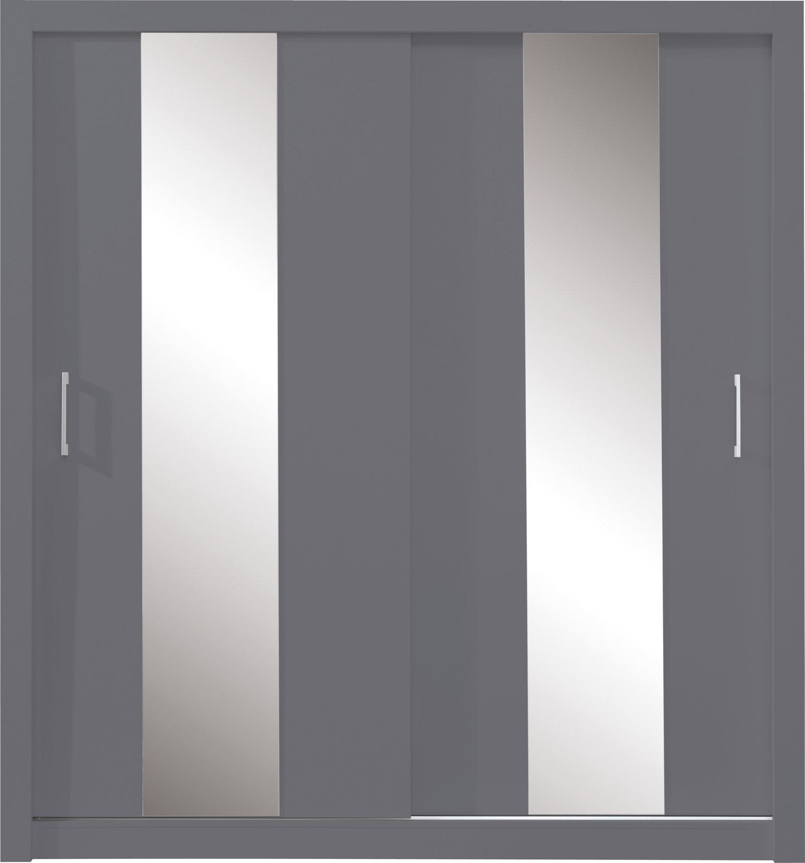 SCHWEBETÜRENSCHRANK MIRA 200/215/60cm 2-türig mit Spiegel Anthrazit - Anthrazit, Holzwerkstoff (200/215/60cm) - MASSENO