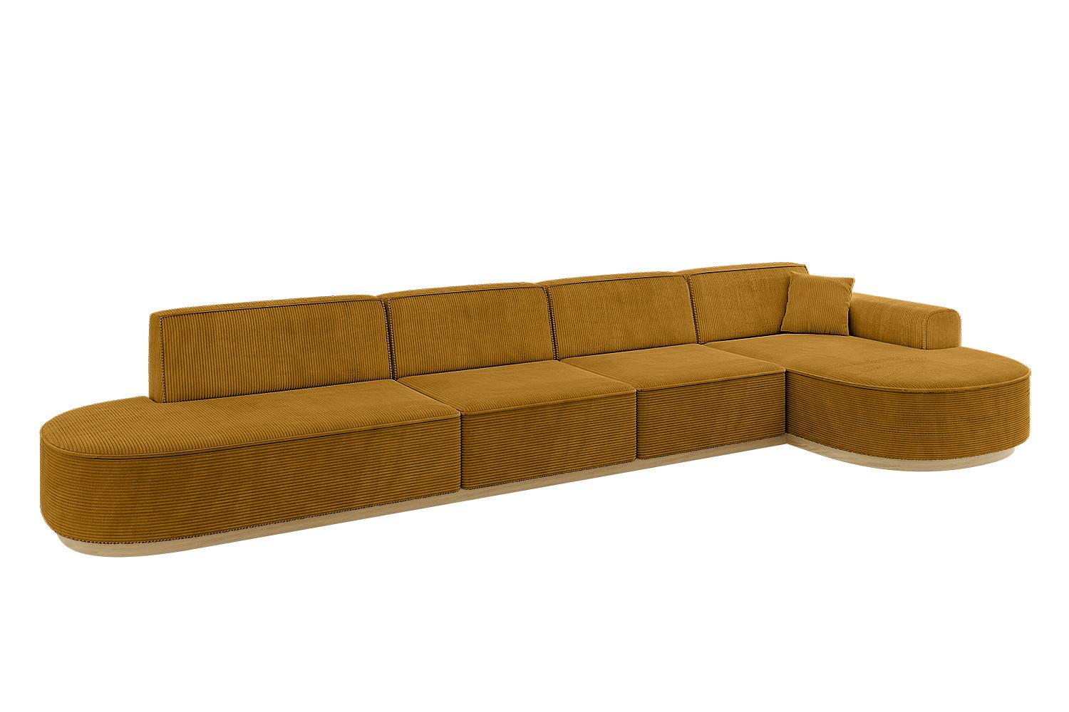 ECKSOFA Ottomane Rechts MARI-L3-v2 - 413x171x83 cm Senfgelb Cord - Gelb, Holzwerkstoff/Textil (171/413cm) - ALTDECOR