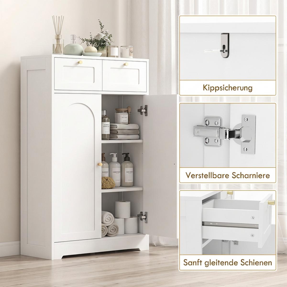 BADEZIMMERSCHRANK Spanplatte MDF Weiß - Goldfarben/Weiß, Holzwerkstoff/Metall (30/108/60cm) - HOMCOM