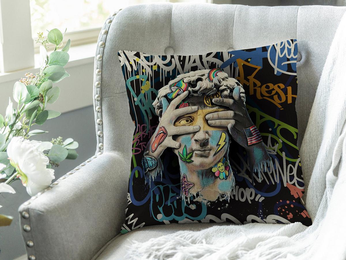 WENDE-KISSENHÜLLE POP-Art David 45/45 cm - Multicolor/Schwarz, Textil (45/45cm) - beties Heimtextil