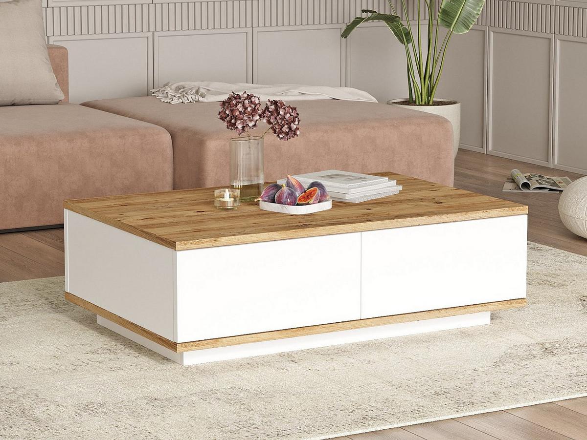 COUCHTISCH - 90 cm x 60 cm - Holz, Platte - Naturfarben Hell, Weiß - LOTULA - Naturfarben/Weiß, Holz (60/90/28.6cm) - Vente-Unique