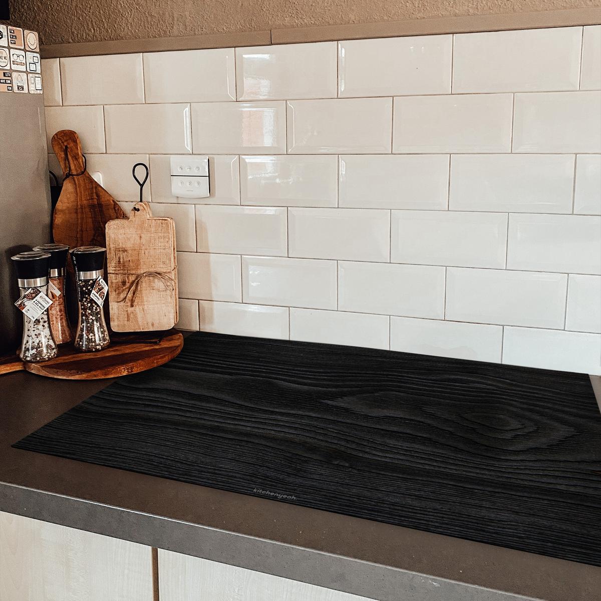 HERDABDECKPLATTE Schwarz - Holzoptik Ceranfeldabdeckung 85x52 cm - Schwarz, Kunststoff (85/52/0.2cm) - MuchoWow