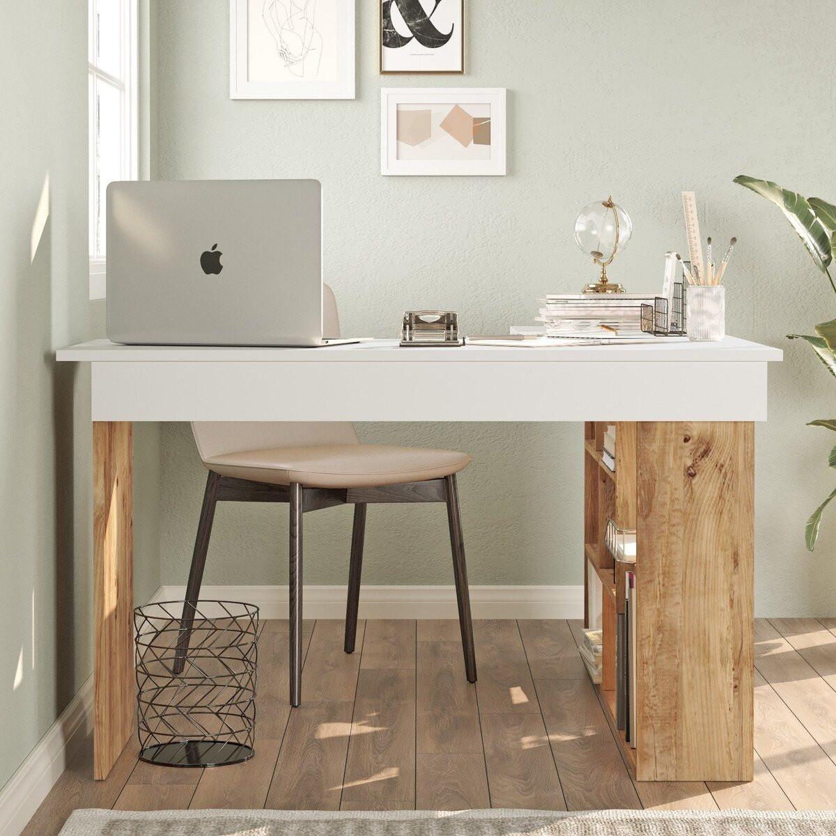 SCHREIBTISCH mit Aufbewahrungsregalen Holzdekor Kiefer 129/120/72 cm - Apfelbaumfarben, Holz/Holzwerkstoff (129/120/72cm) - Calicosy