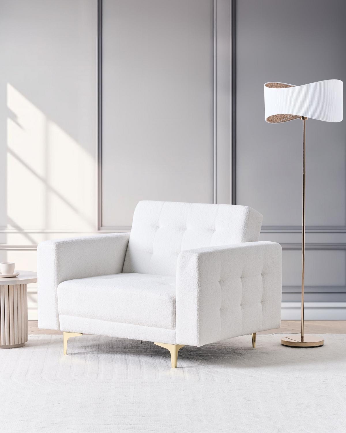 SESSEL Bouclé Cremeweiß Aberdeen - Weiß, Textil (106/83/88cm) - Beliani