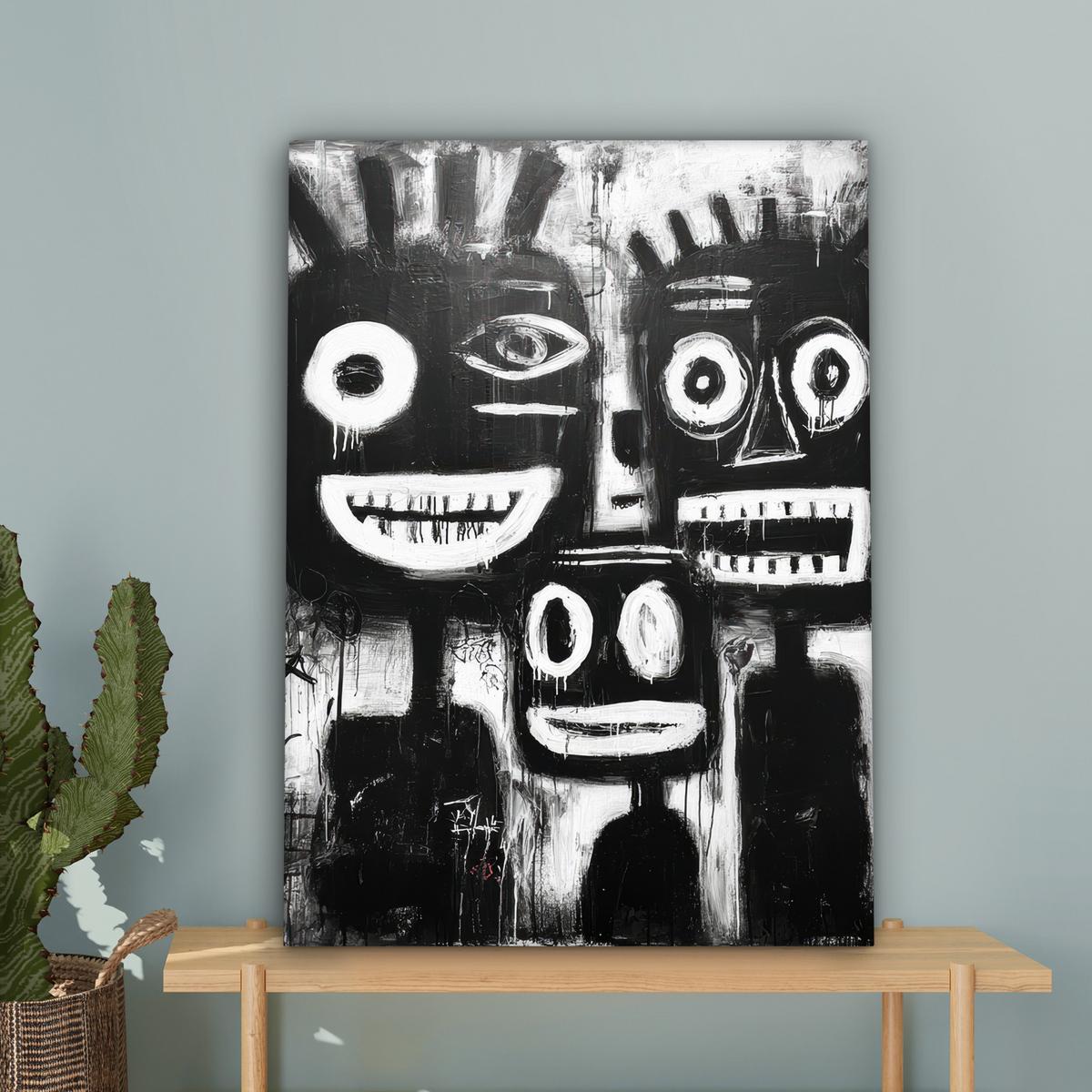 LEINWANDBILD Malerei - Figuren - Schwarz - Abstrakt Wandbild Wohnzimmer 60x80 cm - Schwarz, Textil (60/80cm) - MuchoWow