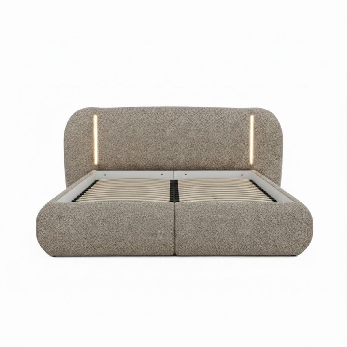 POLSTERBETT Corfu mit LED-Beleuchtung, mit Bettkasten, rundliche Formen, 160x200, Braun - Braun, Textil/Metall (160/200cm) - Beautysofa