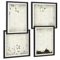 BILDER SET 4er Set - 50x50 cm & 40x60 cm Schwarzer Rahmen - Minimalistische Vogelmalerei - Schwarz, Kunststoff (50/50cm) - TULUP