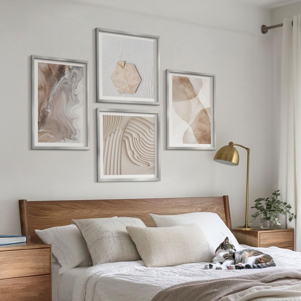 BILDER SET 4er Set - 50x50 cm & 40x60 cm Silberner Rahmen - Abstrakte bemalte Strukturen - Silberfarben, Kunststoff (50/50cm) - TULUP