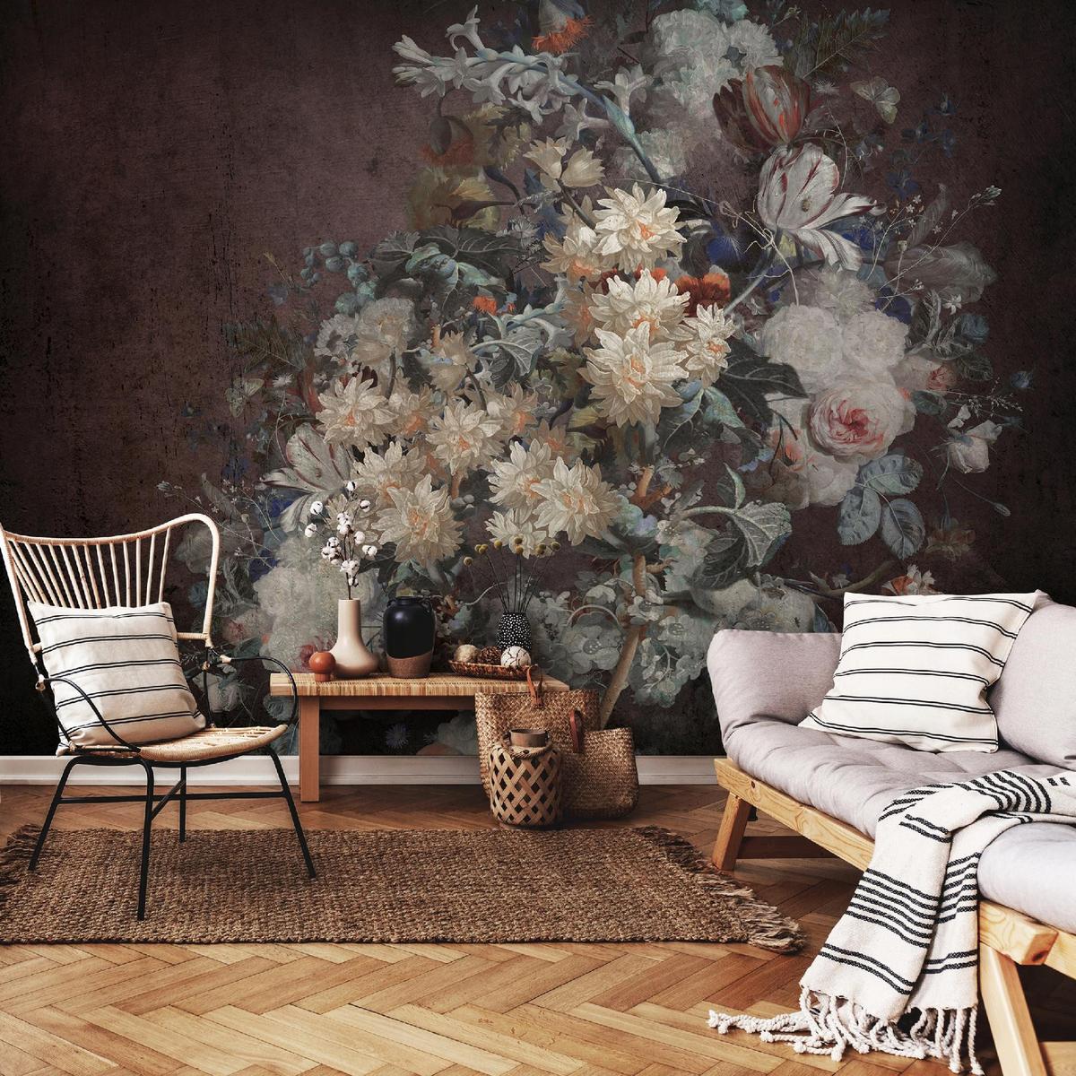 FOTOTAPETE Blumen Retro Grau 254x184 cm - Multicolor, Textil (254/184cm) - Wallarena