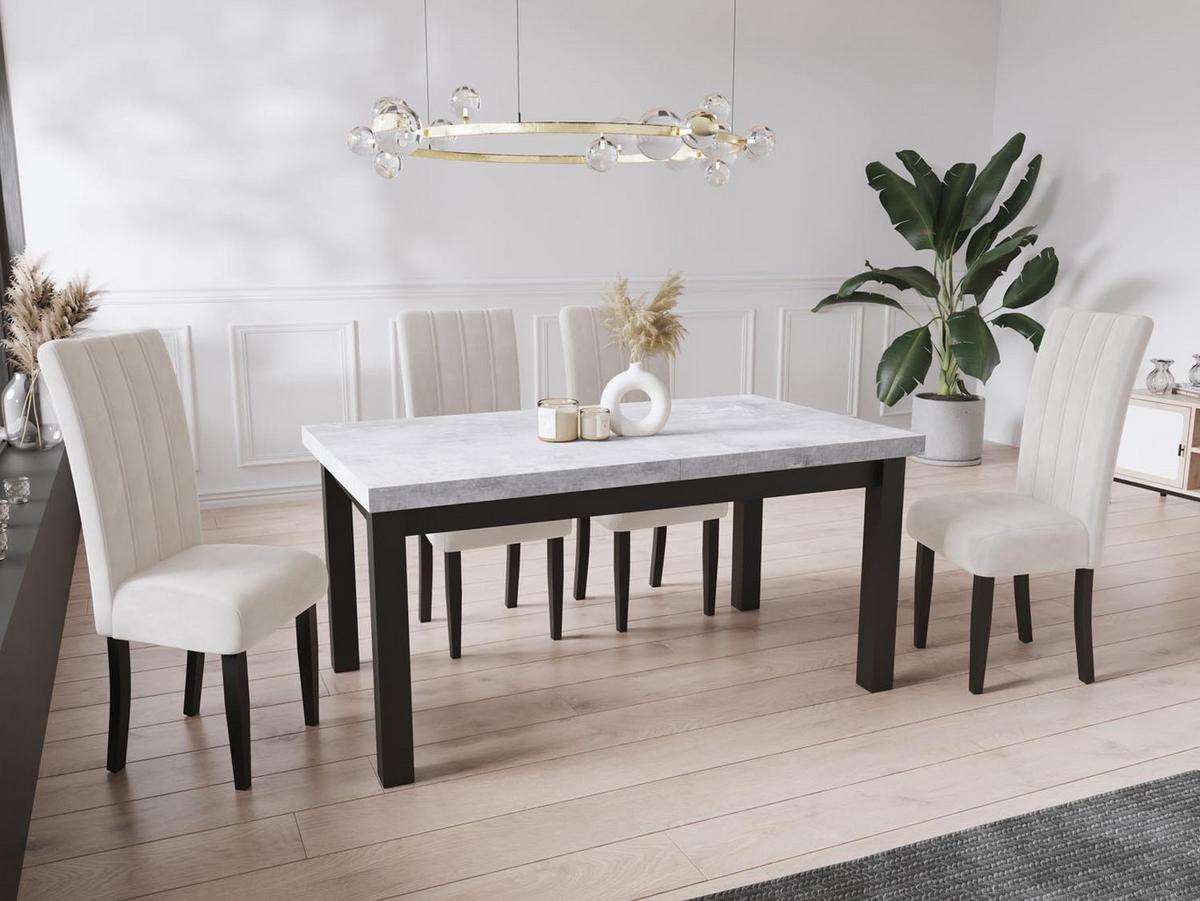 ESSTISCH Gemini rechteckig ausziehbar, Grauer Beton 140-180/80/78 cm - Hellgrau/Schwarz, Holz/Holzwerkstoff (80/180/78cm) - WFL GROUP
