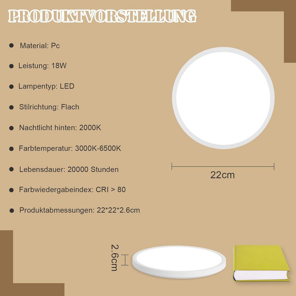 LED-DECKENLEUCHTE Helligost 22/2.6/22 cm - Weiß, Kunststoff (22/22/2.6cm) - ZMH