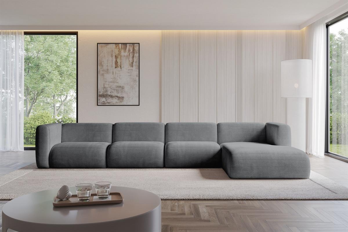 ECKSOFA Ottomane Rechts MIRA-L3 409x179x70 Dunkelgrau Cord - Dunkelgrau/Graphitfarben, Holzwerkstoff/Kunststoff (409/179cm) - ALTDECOR
