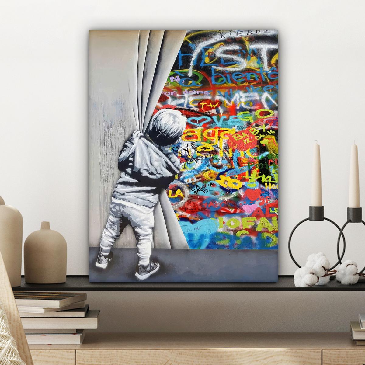 LEINWANDBILD Graffiti - Junge - Ilussie - Straßenkunst Room Decor 30x40 cm - Hellgrau, Textil (30/40cm) - MuchoWow