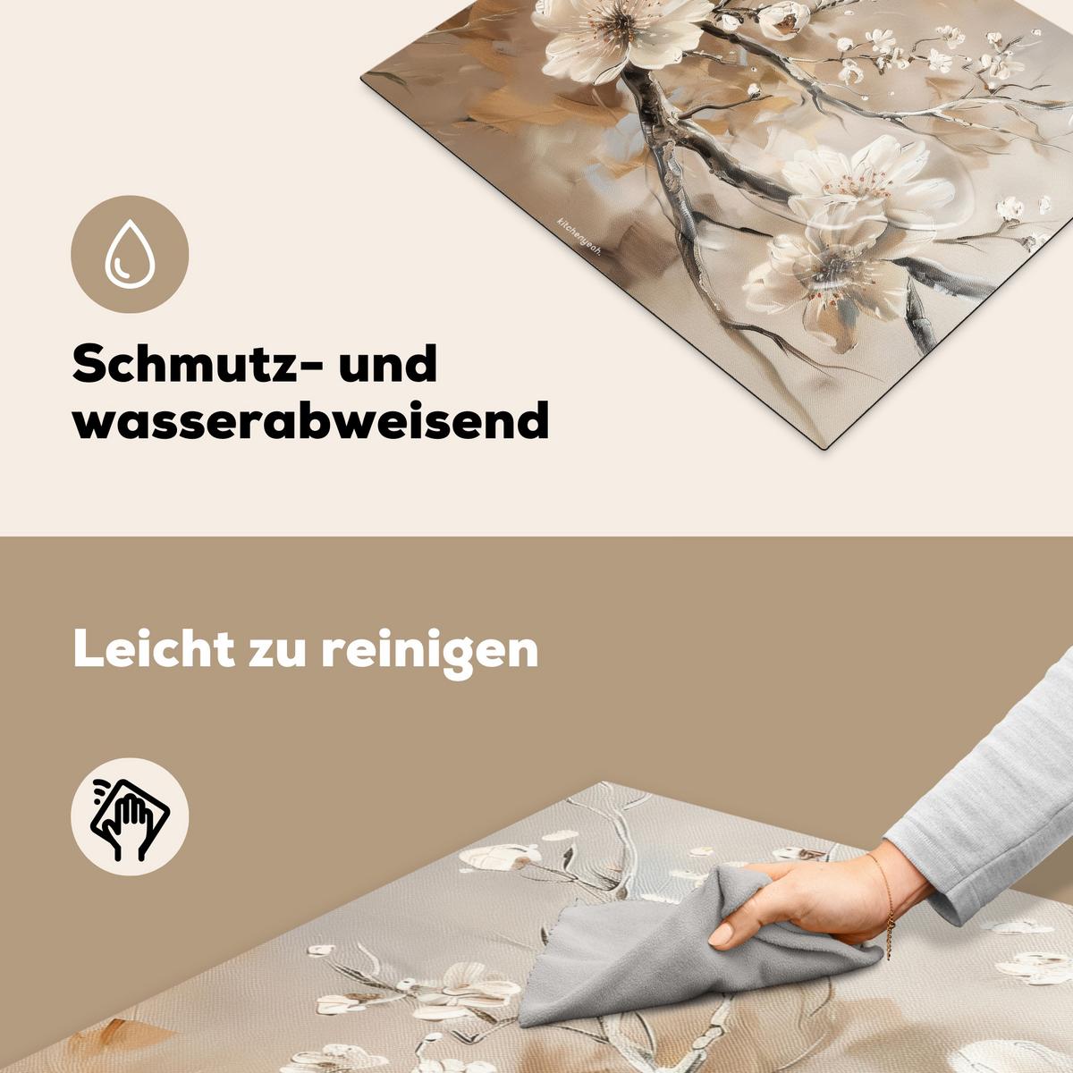 HERDABDECKPLATTE Blumen - Abstrakt - Gemalt - Beige Herdabdeckung Induktionsfeld 65x52 cm - Kaschmir, Kunststoff (65/52/0.2cm) - MuchoWow