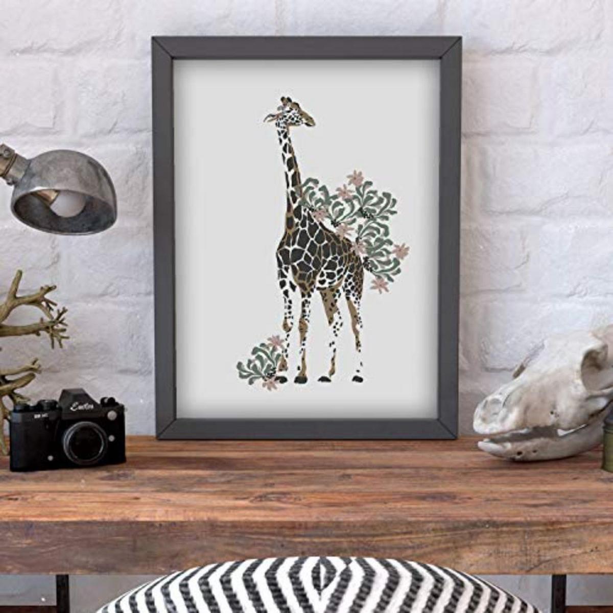 POSTER Set mit 4 GiraffenLeopardblatt, Blumen und Pflanzen vom Dschungel A4 Rahmenlos - Klar, Papier (29.7/3cm) - Nacnic