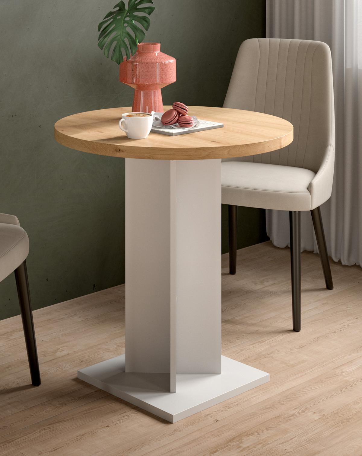 ESSTISCH Eiche Artisan, weiß, Küchentisch rund Ø 70 cm - Eiche Artisan/Weiß, Holzwerkstoff (70/70/76cm) - Inn.Furn