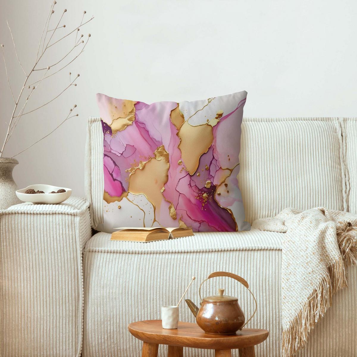 DEKOKISSEN Goldenes Farbspiel mit Pink 40/40 cm - Pink, Textil (40/40/10cm) - Bilderwelten
